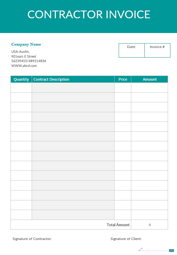 Download Blank Contractor Invoice Template Photoshop template